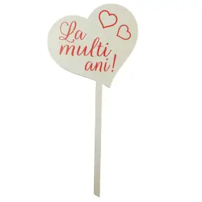 Topper tort MDF inima alba cu La multi ani scris cu rosu - Anyta Cooking