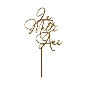 Topper Tort,  La multi ani cursiv, auriu, acril - Anyta Cooking