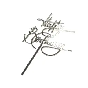 Topper Tort, Happy Birthday, argintiu, acril - Anyta Cooking