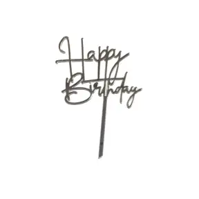  Topper Tort, Happy Birthday, argintiu, acril - Anyta Cooking