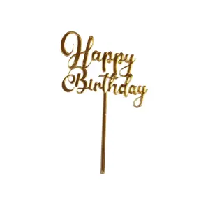 Topper Tort, Happy Birthday cursiv, auriu, acril - Anyta Cooking
