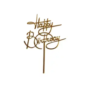 Topper Tort, Happy Birthday Y lung, auriu, acril - Anyta Cooking