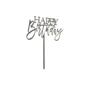 Topper Tort, Happy Birthday, argintiu, acril - Anyta Cooking