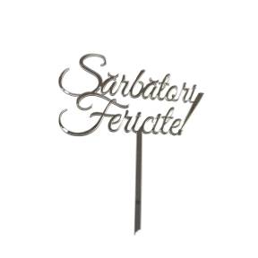 Topper Tort, Sarbatori fericite, acril, argintiu- Anyta Cooking