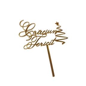 Topper Tort, Craciun fericit, bradut, auriu, acril- Anyta Cooking