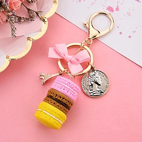 Breloc superb macarons, pentru geanta/chei , cu fundita roz 