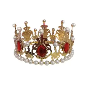Coronita mica aurie cu perle si pietricele rosii - Anyta Cooking