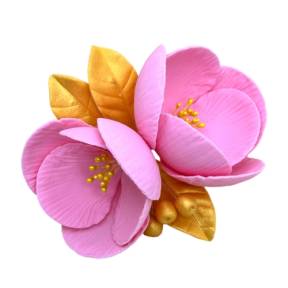   Decor comestibil - Magnolie roz cu frunze aurii - Anyta Cooking 