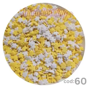 Decor din Zahar 2mm flori alb/galben- Mix NR60 - 70 gr - Anyta Cooking