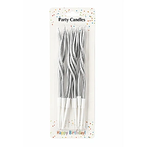 Set 12 buc lumanari ondulate - argintiu - 20 cm - Party candles