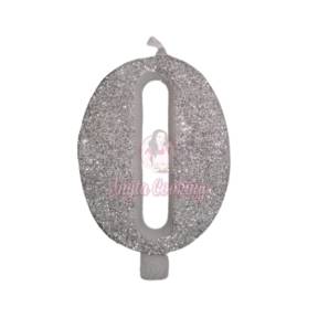 Lumanare Tort cu Sclipici - NR 0 - Argintiu - 7 cm - Anyta Cooking - Anyta Cooking