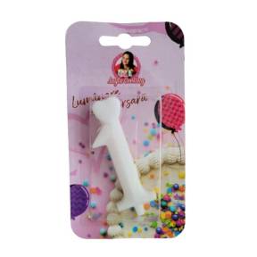 Lumanare Tort cu Sclipici - NR 1 - Alb - Anyta Cooking - Anyta Cooking