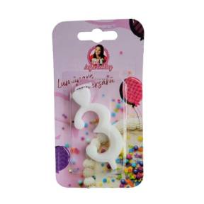 Lumanare Tort cu Sclipici - NR 3 - Alb - Anyta Cooking - Anyta Cooking