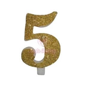Lumanare Tort cu Sclipici - NR 5 - Auriu - 7 cm - Anyta Cooking - Anyta Cooking