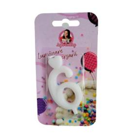 Lumanare Tort cu Sclipici - NR 6 - Alb - Anyta Cooking - Anyta Cooking