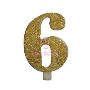 Lumanare Tort cu Sclipici - NR 6 - Auriu - 7 cm - Anyta Cooking - Anyta Cooking