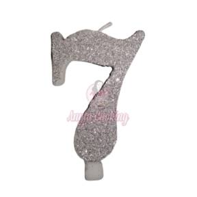 Lumanare Tort cu Sclipici - NR 7 - Argintiu - 7 cm - Anyta Cooking - Anyta Cooking