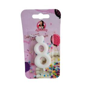 Lumanare Tort cu Sclipici - NR 8 - Alb - Anyta Cooking - Anyta Cooking