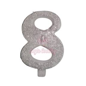 Lumanare Tort cu Sclipici - NR 8 - Argintiu - 7 cm - Anyta Cooking - Anyta Cooking