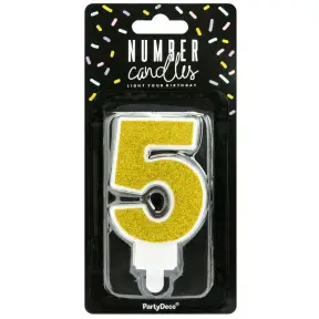 Lumanare Zi de Nastere Numarul 5 - Auriu - PartyDeco