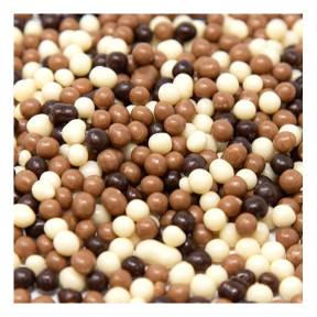 Perle de Ciocolata Mix Crunchy Beads Irca - 2 Kgcu mix de ciocolată (albă, cu lapte, neagră) - 2 kg - Irca - Anyta Cooking