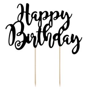 Ornament pentru Torturi Aniversare ”Happy Birthday” - Negru - PartyDeco - Anyta Cooking