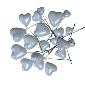 Set 20 inimioare din plastic pentru decor tort - Alb perlat