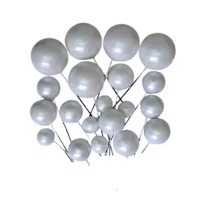 Set 20 sfere/bile din plastic pentru decor tort - Alb Perlat