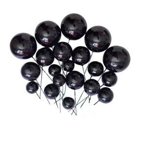 Set 20 sfere/bile din plastic pentru decor tort - Negru Lucios