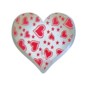 Set 288 buc decor din ciocolata - Inima alba cu inimioare si stelute rosii