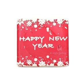 Set 288 decor ciocolata alba - Happy New Year Rosu Patrat - 40-40 MM - Dr Gusto