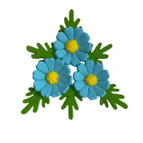 Set Decor din Pasta de Zahar - 3 Flori de Musetel BABY BLUE + 6 frunze - YKPACA
