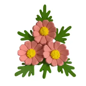 Set Decor din Pasta de Zahar - 3 Flori de Musetel BABY PINK + 6 frunze - YKPACA