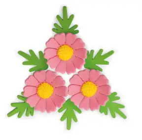 Set Decor din Pasta de Zahar - 3 Flori de Musetel DARK PINK + 6 frunze - YKPACA