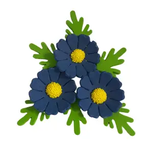 Set Decor din Pasta de Zahar - 3 Flori de Musetel ROYAL BLUE + 6 frunze - YKPACA