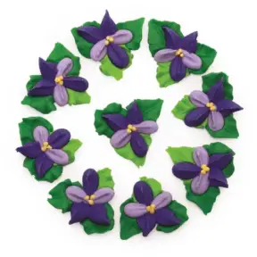 Set Decor din Pasta de Zahar - Flori - Violete cu Frunze - Violet