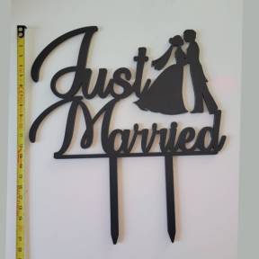 Topper Tort Just Married Negru ,MDF - Anyta Cooking