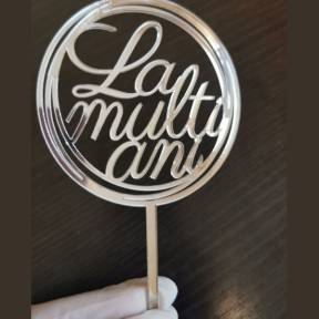 Topper Tort  MDF "La multi Ani" Arginitu Rotund din MDF - Anyta Cooking