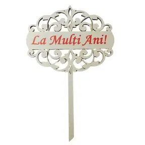 Topper tort MDF La Multi Ani - Alb cu scris ROSU