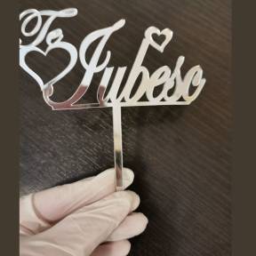 Topper Tort "Te iubesc" ,Argintiu , Oglinda Acrilica - Anyta Cooking