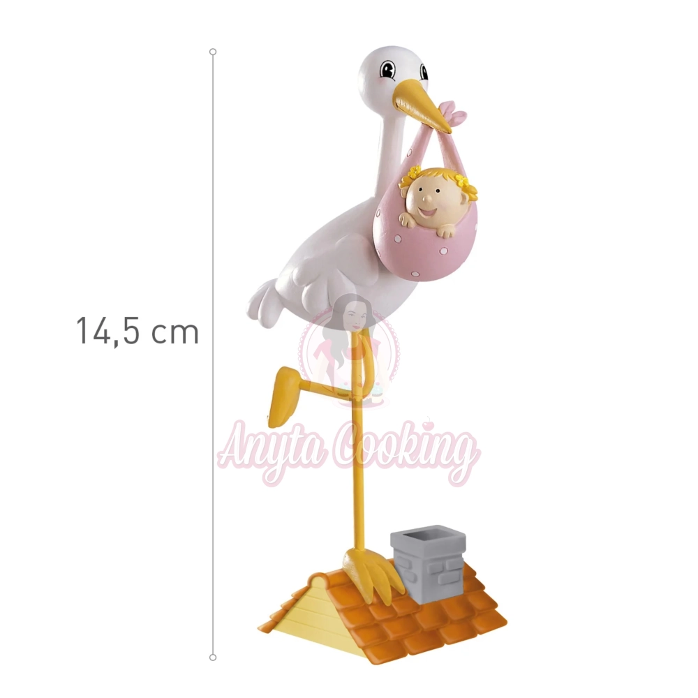 Figurina necomestibila pentru botez barza cu fetita - Dekora