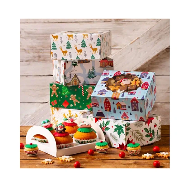 Cutie cu insertie pentru briose si dulciuri - Sat de Crăciun - 17,5x17,5x8,5h cm - Decora