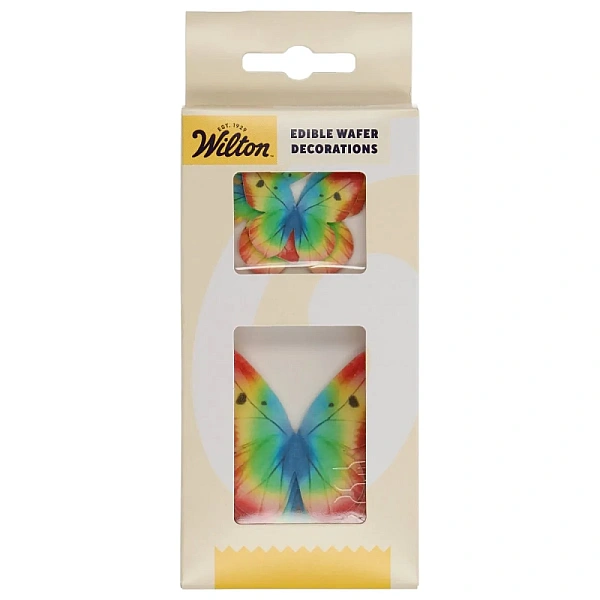 Set 8 decorațiuni comestibile din vafa Fluturi Culorile Curcubeului - Wilton