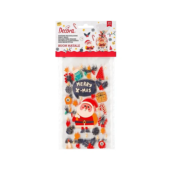 Set 20 pungute pentru ambalat tematica craciun -12,5 + 3 x 24 h cm - Decora
