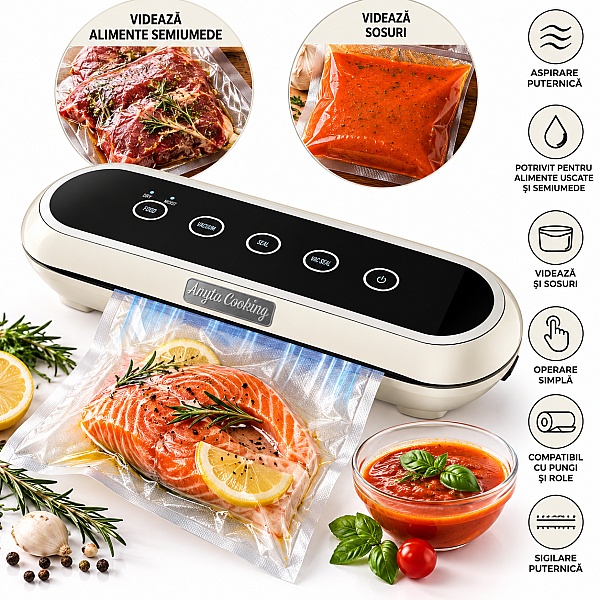 Aparat de Vidat Alimente Retro Crem, Sigilare Dublă, 3 Moduri &ndash; Anyta Cooking