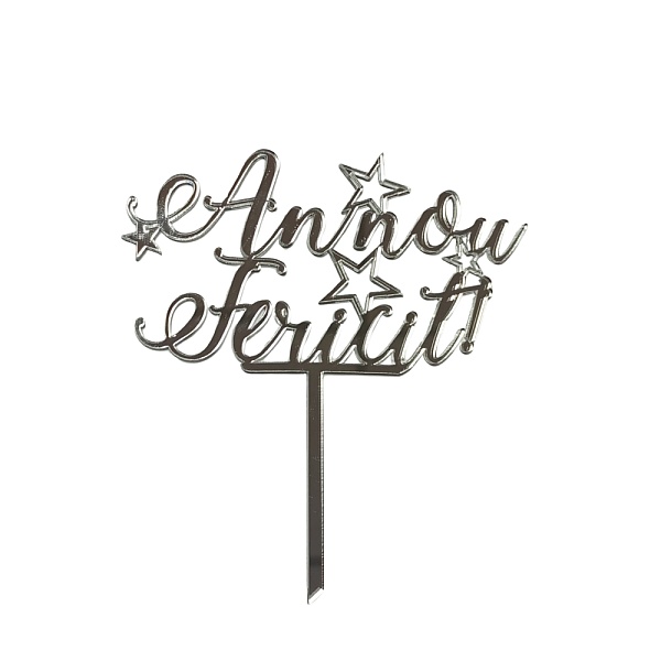 Topper Tort, An nou fericit, argintiu, acril - Anyta Cooking