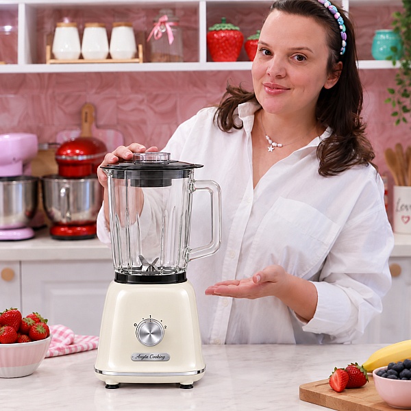 Blender Retro Vintage 1200W, Vas Sticlă 1,6L &ndash; Crem-  Anyta Cooking