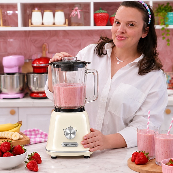 Blender Retro Vintage 1200W, Vas Sticlă 1,6L &ndash; Crem-  Anyta Cooking