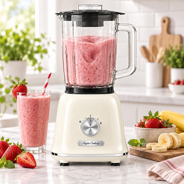 Blender Retro Vintage 1200W, Vas Sticlă 1,6L &ndash; Crem-  Anyta Cooking