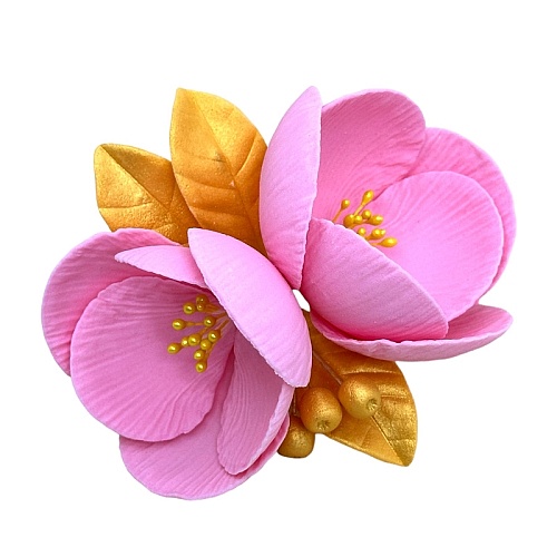   Decor comestibil - Magnolie roz cu frunze aurii - Anyta Cooking 